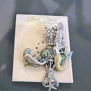 RARE Vintage Kirks Folly Silver Lighthouse and mermaid brooch